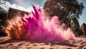 Pink and Orange Explosion of Color on Sand photo
