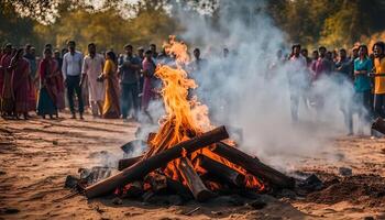 Bonfire with People in the Background photo