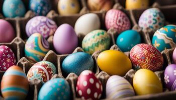 Colorful Easter Eggs in a Carton photo