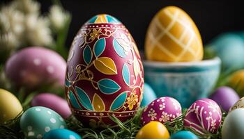 Easter Eggs with intricate designs and colorful patterns photo
