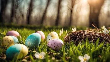 Easter Eggs in a Nest in a Forest photo