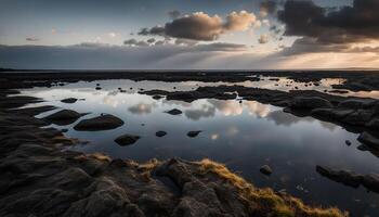 reflexivo puesta de sol terminado rocas foto