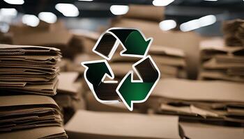 Recycle Symbol on a Stack of Cardboard Boxes photo