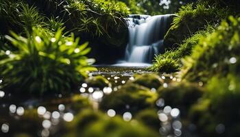 Tranquil Waterfall in Lush Green Forest photo