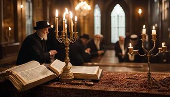 Man Reading Holy Book in Synagogue photo
