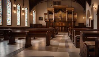Inside a Church with a Pipe Organ photo