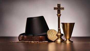 Religious Still Life with Hat and Chalice photo
