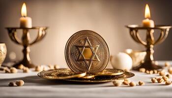 Star of David on a Table with Candles photo