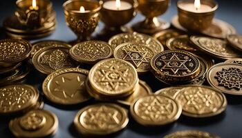 Golden Star of David and Candles photo