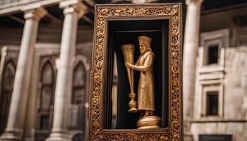 Golden Statue in a Frame Against a Building photo