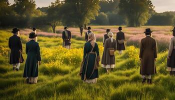 Group of People Walking Through a Field photo
