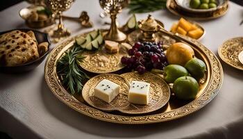 Elegant Middle Eastern Table Setting with Golden Tray photo