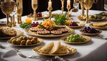 A Luxurious Medieval Feast with Golden Plateware photo