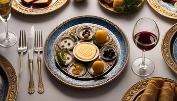 Elegant Table Setting with Wine and Appetizers photo