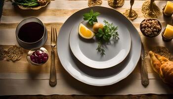 Elegant Passover Seder Plate with Golden Accents photo