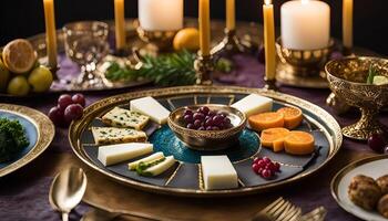Elegant Cheese Platter with Gold Trim photo