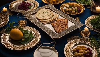 Elegant Table Setting with Persian Bread and Goldware photo