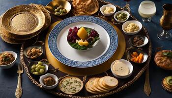 A Delicious Spread of Arabic Food on a Circular Platter photo