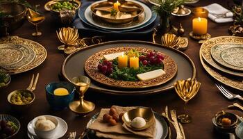 A Table Setting with Elegant Gold and Brass Decor photo