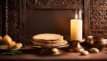 Candlelit Still Life with Bread and Gold photo