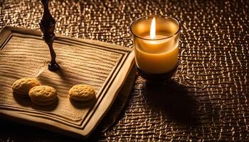 Candlelight and Cookies on Rustic Table photo