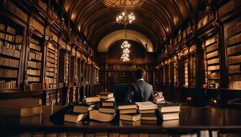 A Man Reading in a Grand Library photo
