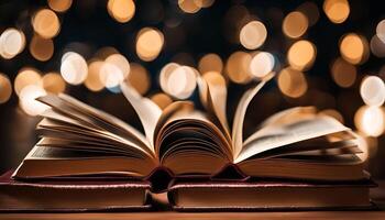 Open Book with Bokeh Lights Background photo