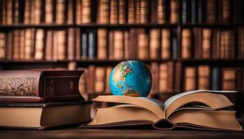 Globe on a Book in a Library photo