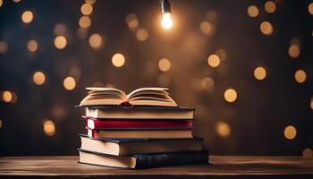 Open Book with Lightbulb and Bokeh photo
