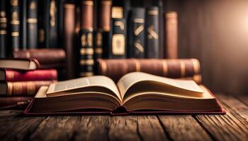 Open Book with Stack of Books in Background photo