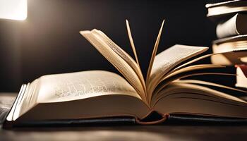 Open Book with Stack of Books in Background photo