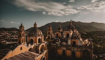 Aerial View of a Spanish Colonial Church in a Mountainous Landscape photo