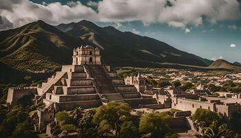 Ancient Pyramid Complex Amidst Lush Mountains photo