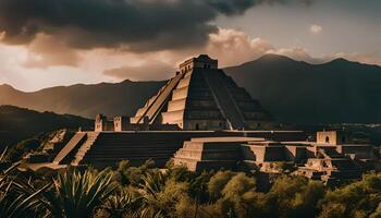 Ancient Mayan Pyramid at Sunset photo