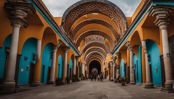 Arches and Columns in a Colorful Building photo
