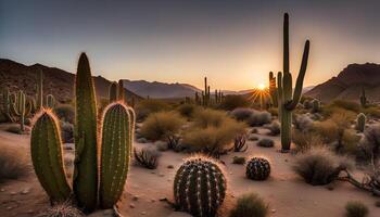 Sunset in the Desert with Cacti photo