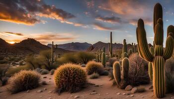 Sunset in the Desert with Cacti photo