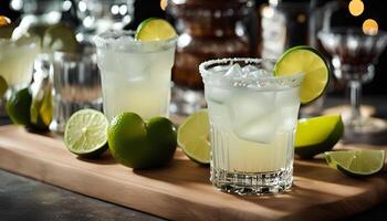 Refreshing Lime Cocktails on a Wooden Board photo
