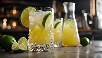 Refreshing Lime Cocktail on Bar Counter photo