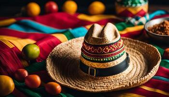 Sombrero on a Colorful Fabric Background photo
