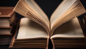 Open Book with Stacked Books photo
