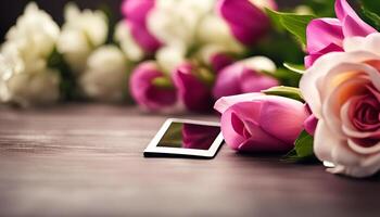 Close-up of Pink and White Flowers with a Small Device photo