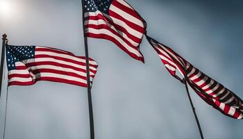 Three American Flags Waving in the Wind photo