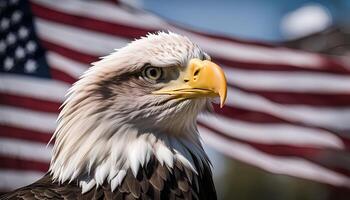 Bald Eagle with American Flag Background photo