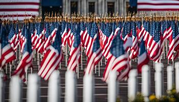 American Flags Waving in the Wind photo