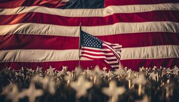 americano bandera ondulación con estrellas en el primer plano foto