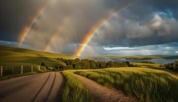 Double Rainbow Over Rolling Hills photo