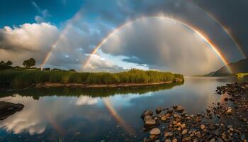 Double Rainbow over a Serene Lake photo