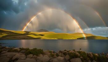 Double Rainbow Over a Tranquil Lake photo