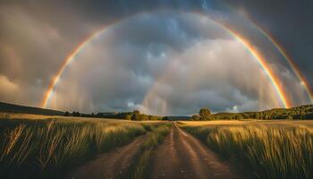 Double Rainbow over Field photo